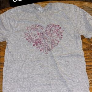 Gray Graphic T-Shirt with Heart Design